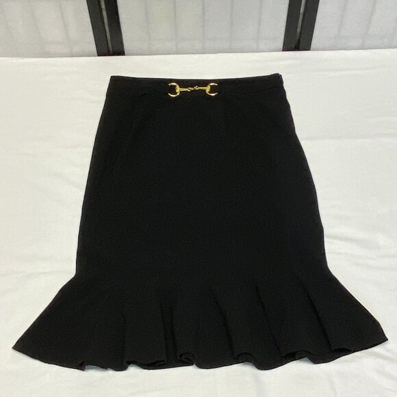 Sunny Leigh Vintage Black Midi Skirt Belt Gored Swirl Hem Classic Retro Style 10 - Picture 5 of 9